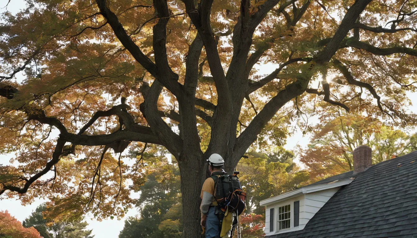Local tree provider checking a large tree beside a house in Monroeville